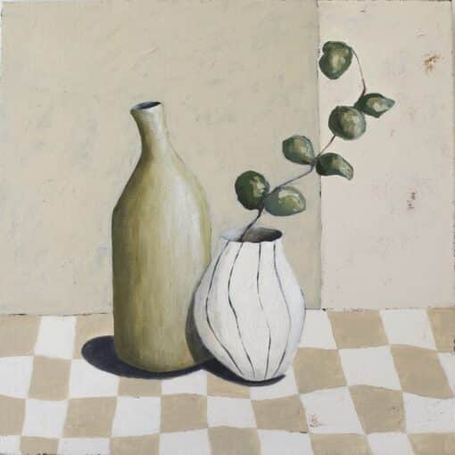 Green Bottle and Striped Vase - Karin Cutler